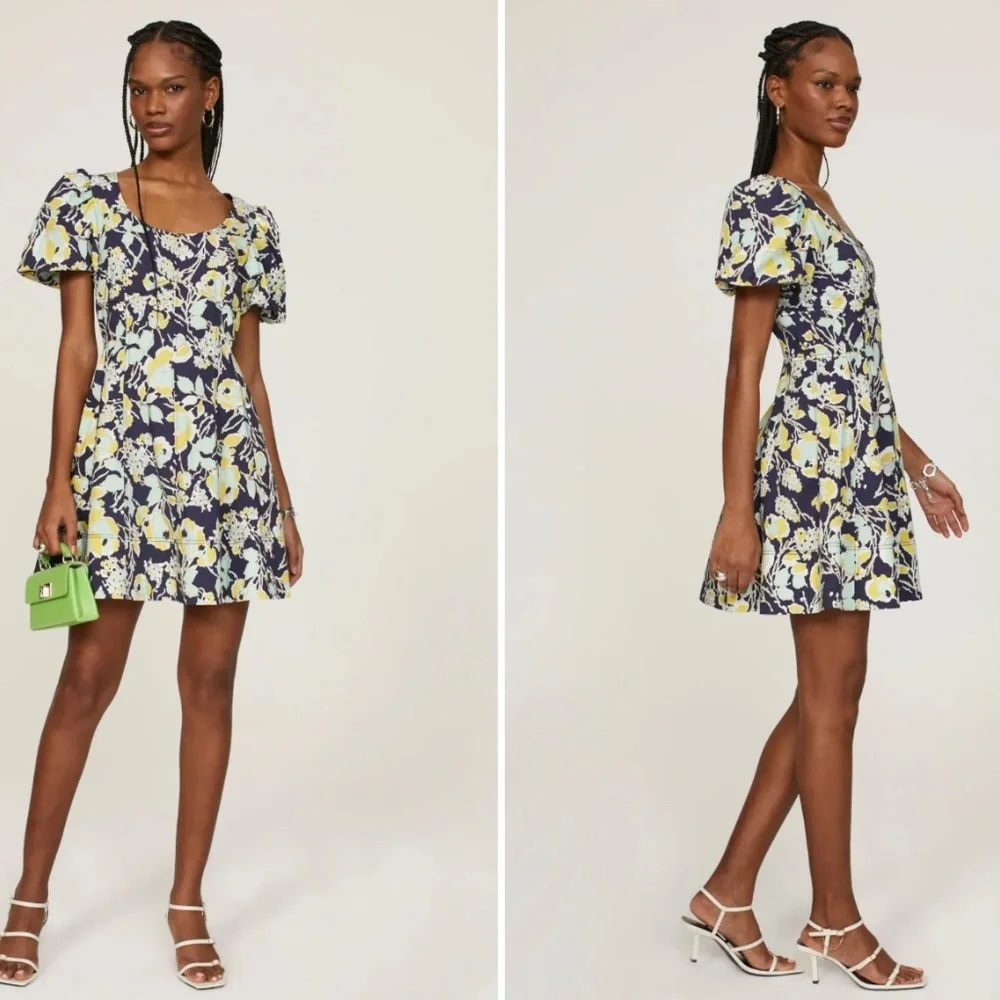 Tanya Taylor Madeline Dress, Blue - multicolour print, Size 0 - Picture 9 of 11